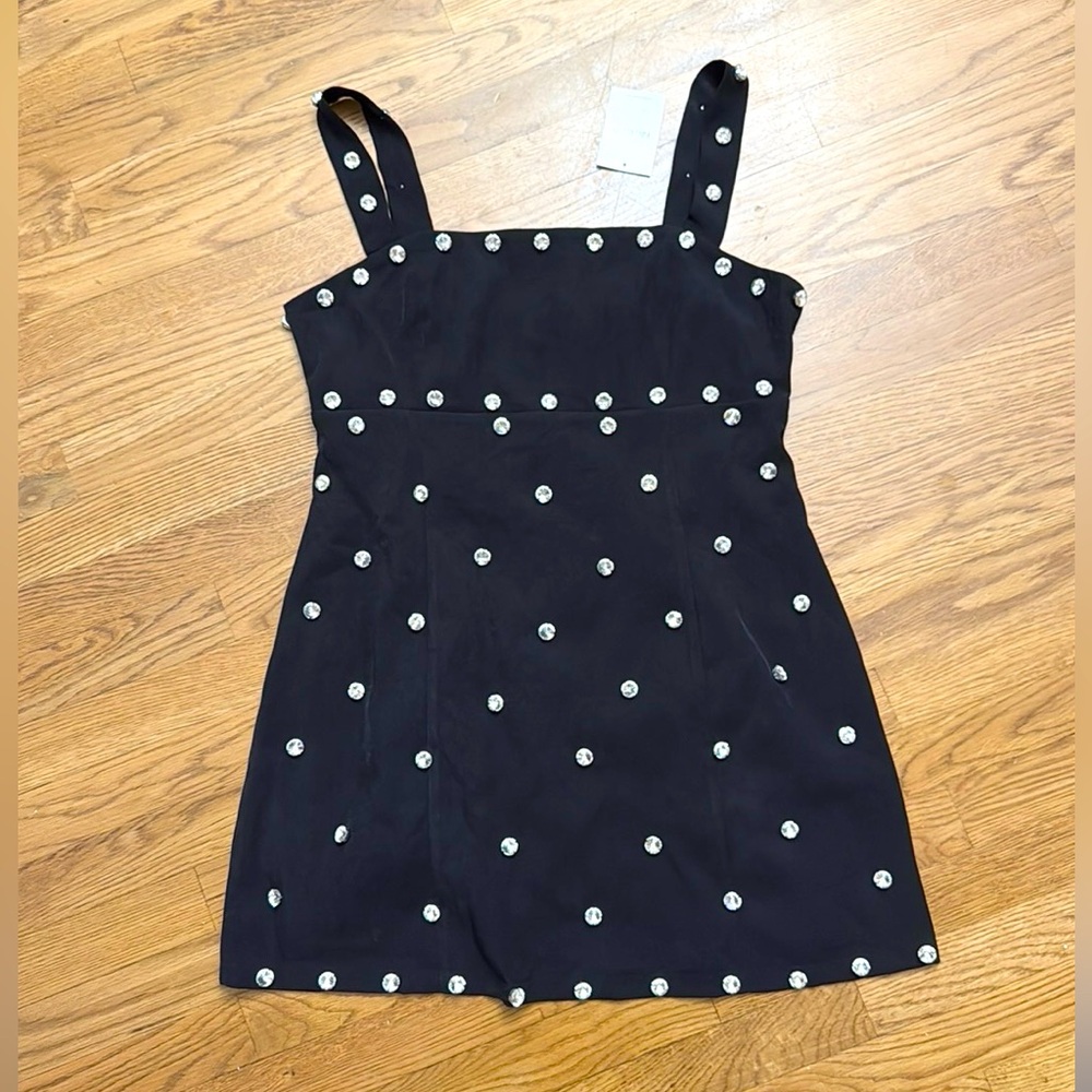Faux gem black dress
